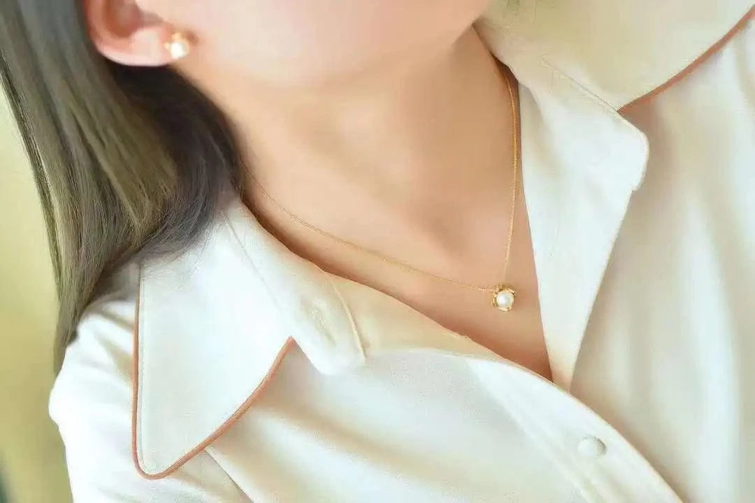 As picture Plated Necklace and Earring Set with 6-7mm Pearl Necklace and Earring Set Pearl Jewelry Set Gold Trendy Mermaid Party Women 294