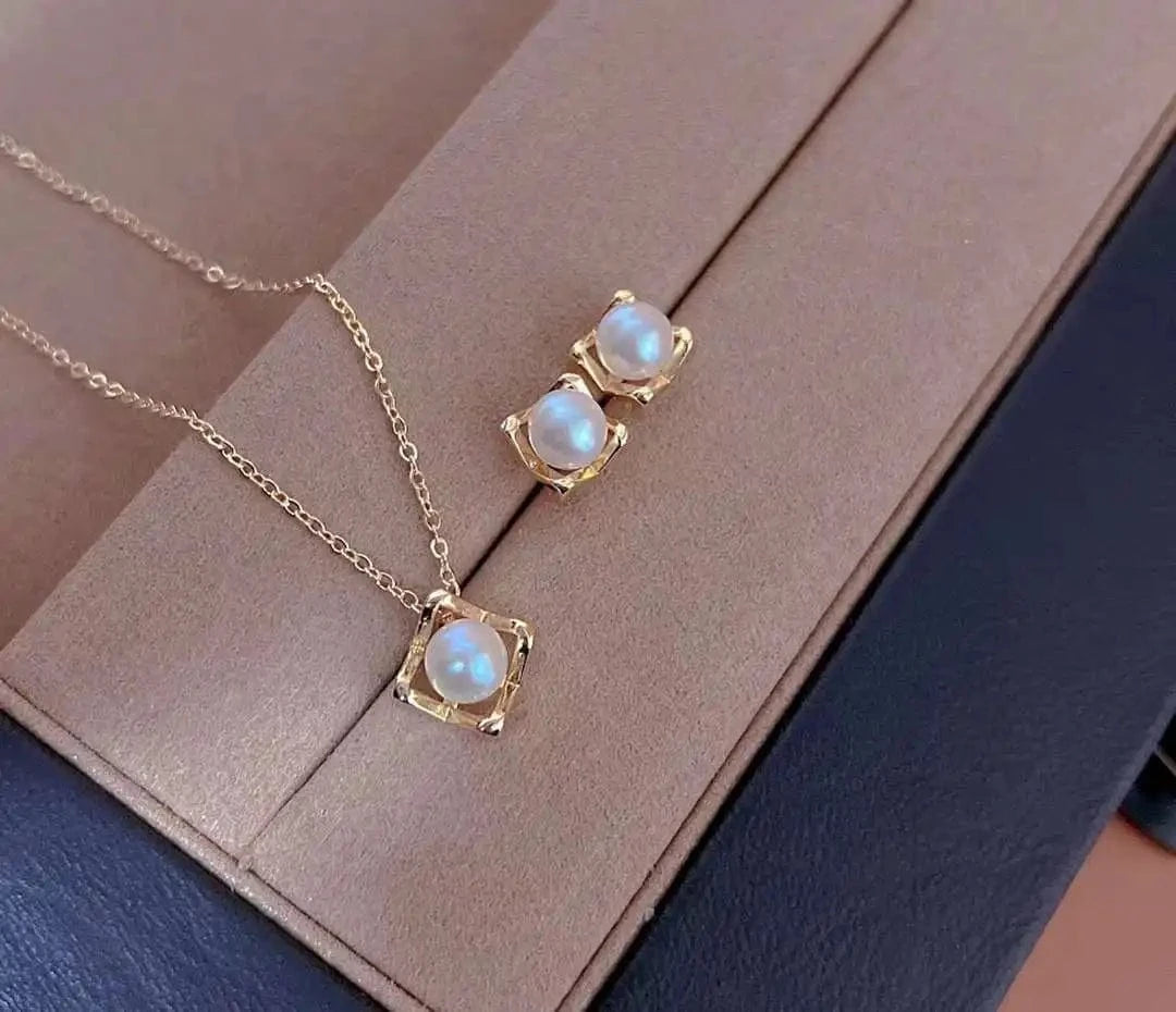 As picture Plated Necklace and Earring Set with 6-7mm Pearl Necklace and Earring Set Pearl Jewelry Set Gold Trendy Mermaid Party Women 294
