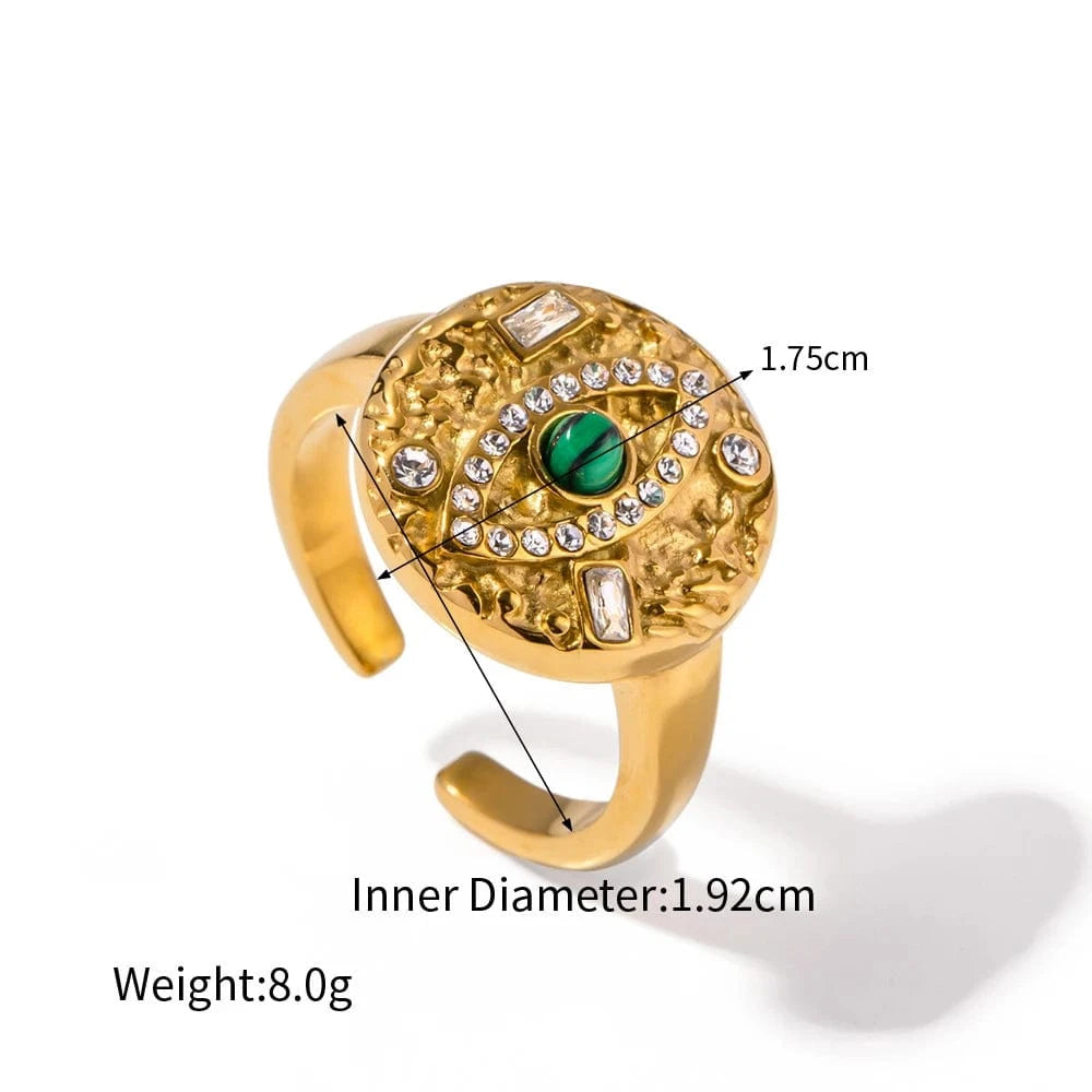 as picture / ring Women Luxury 18K Gold Stainless Steel Jewelry Ornaments Malachite Devil's Eye Earring Ring Set