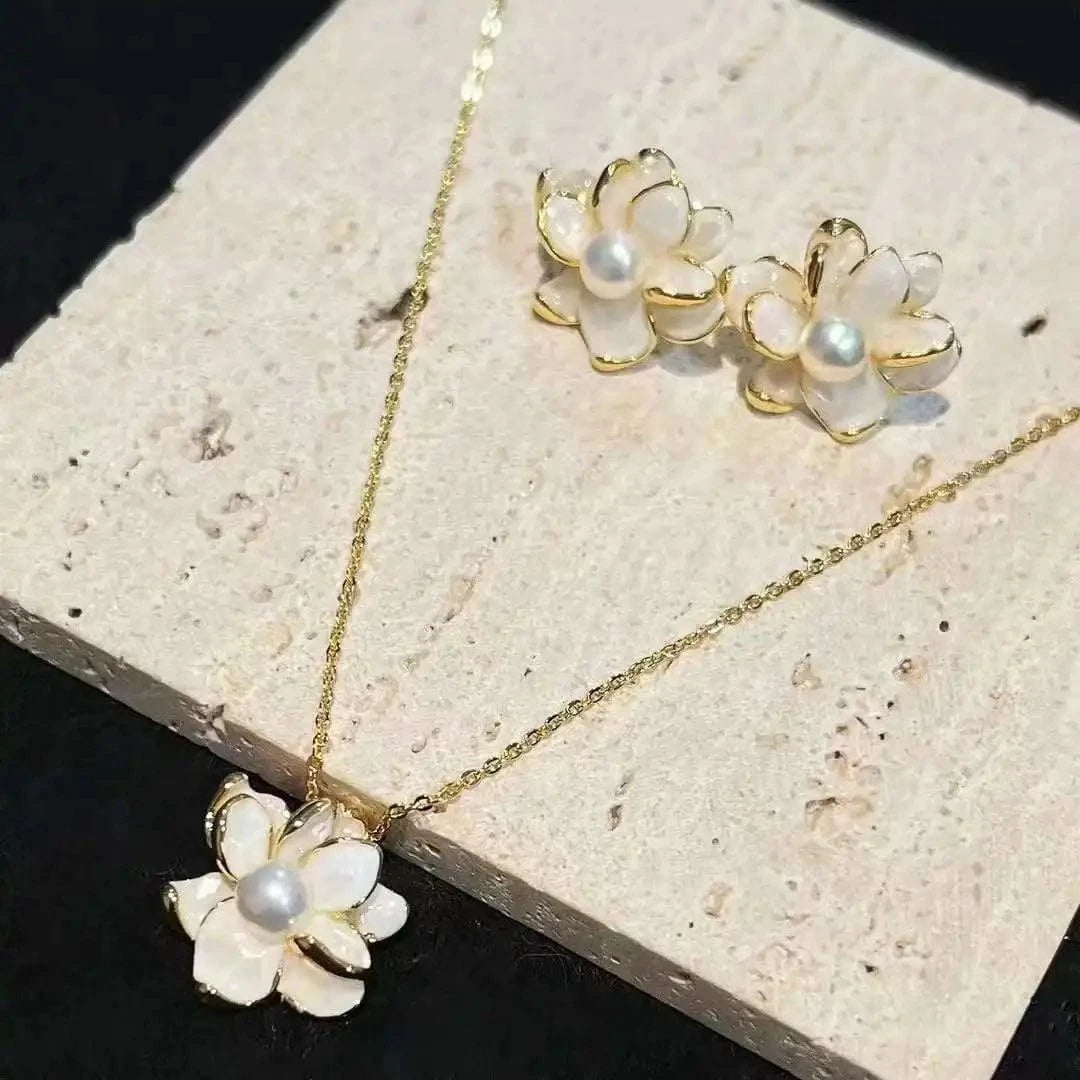 AS picture Women Pearl Lotus Nigeria Wedding Jewelry Sets Gold from Dubai Freshwater Pearl Trendy Plated Natural Pink/black 112 6-7MM,6-7MM