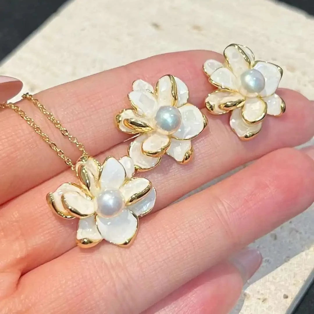 AS picture Women Pearl Lotus Nigeria Wedding Jewelry Sets Gold from Dubai Freshwater Pearl Trendy Plated Natural Pink/black 112 6-7MM,6-7MM