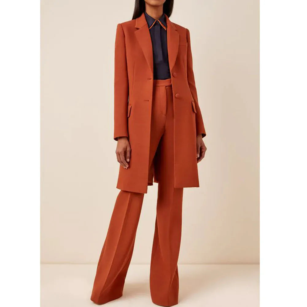 as picture / XL / CHINA Smart Orange Red Winter Clothes Women Single Breasted 2 Pieces Jacket Pants Female Suits Formal Lady's Office Party Blazers Sets