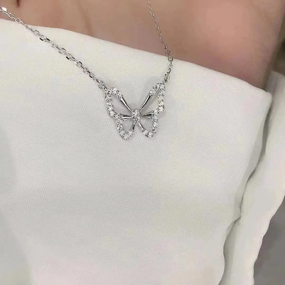 As show / silver Silver Color Butterfly Necklaces for Women Dainty Zircon Pendant Choker Necklace Ins Hot Sale Chains Jewelry