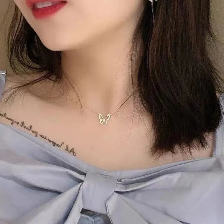 As show / silver Silver Color Butterfly Necklaces for Women Dainty Zircon Pendant Choker Necklace Ins Hot Sale Chains Jewelry