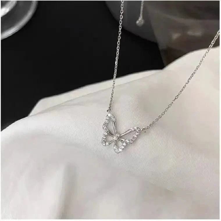 As show / silver Silver Color Butterfly Necklaces for Women Dainty Zircon Pendant Choker Necklace Ins Hot Sale Chains Jewelry