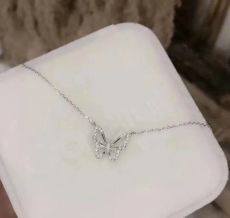 As show / silver Silver Color Butterfly Necklaces for Women Dainty Zircon Pendant Choker Necklace Ins Hot Sale Chains Jewelry