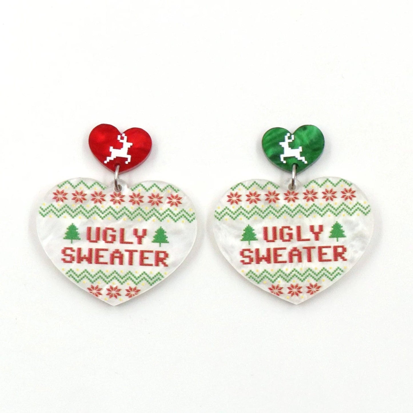 As shown / 1.1*1.4in / Red MD141ER2115 1pair New product CN Drop heart ugly sweater TRENDY christmas Acrylic earrings Jewelry for women