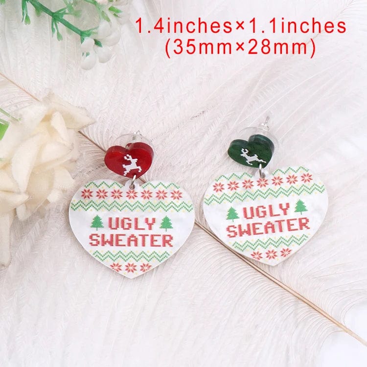 As shown / 1.1*1.4in / Red MD141ER2115 1pair New product CN Drop heart ugly sweater TRENDY christmas Acrylic earrings Jewelry for women