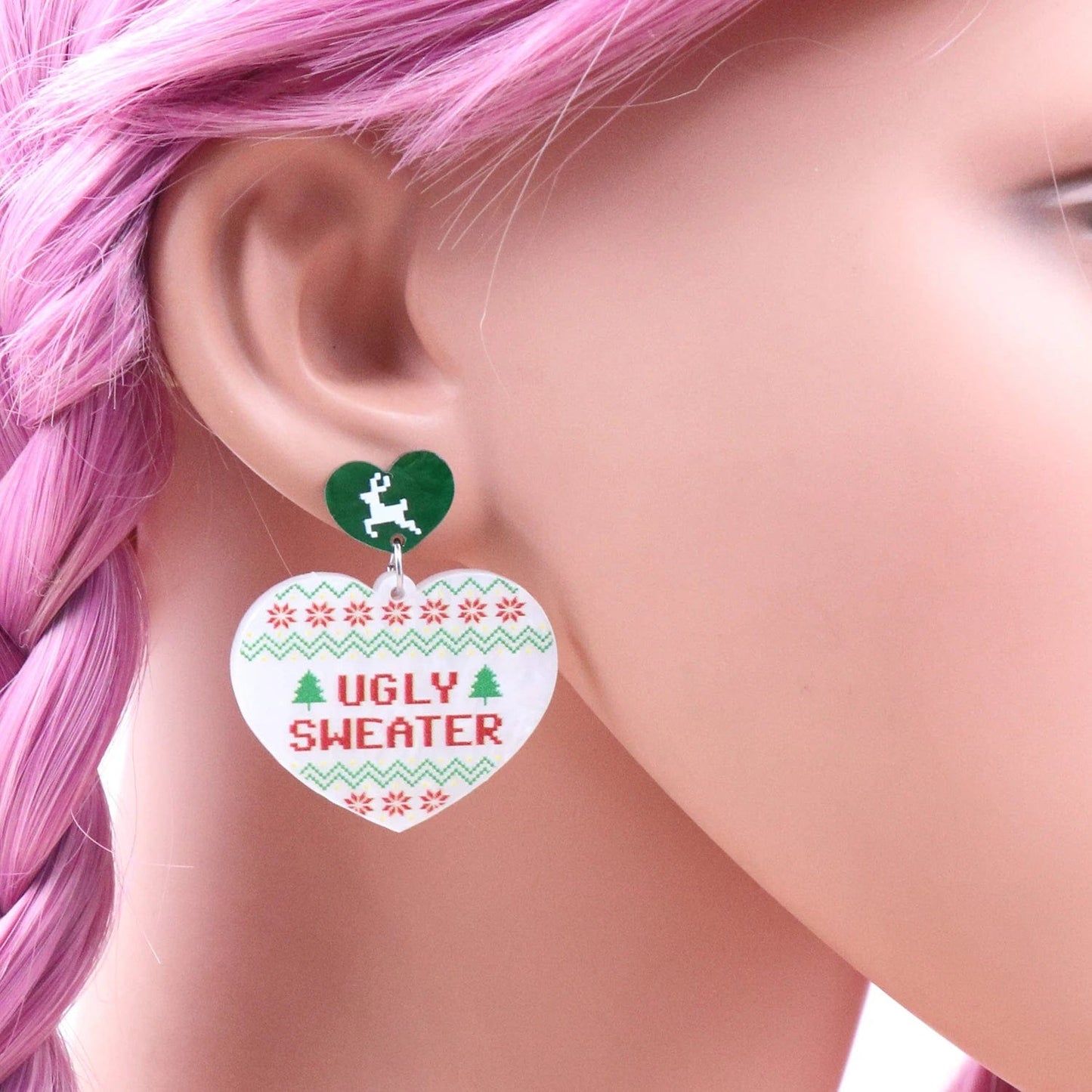 As shown / 1.1*1.4in / Red MD141ER2115 1pair New product CN Drop heart ugly sweater TRENDY christmas Acrylic earrings Jewelry for women