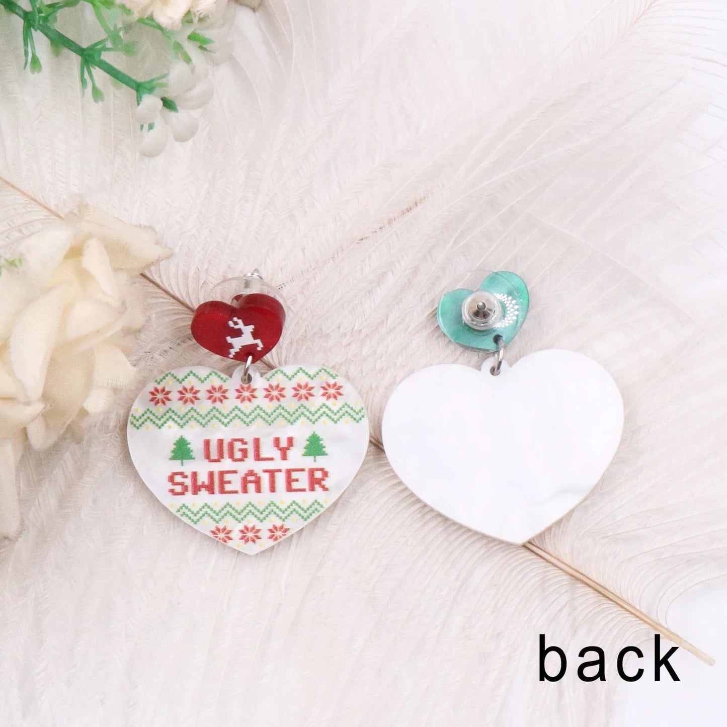 As shown / 1.1*1.4in / Red MD141ER2115 1pair New product CN Drop heart ugly sweater TRENDY christmas Acrylic earrings Jewelry for women