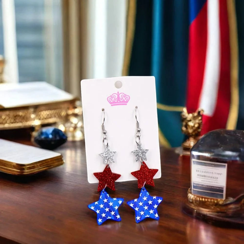 As shown / 1*2.1in / Blue MD116ER2018 1pair New product CN Drop star 4th of July Independence Day Flag Earrings TRENDY Acrylic stainless Jewelry for women