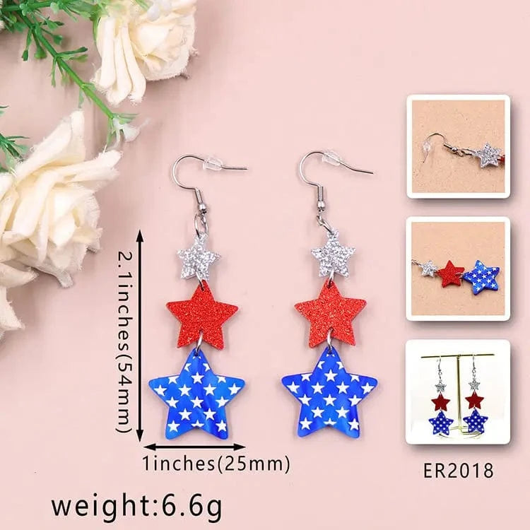 As shown / 1*2.1in / Blue MD116ER2018 1pair New product CN Drop star 4th of July Independence Day Flag Earrings TRENDY Acrylic stainless Jewelry for women