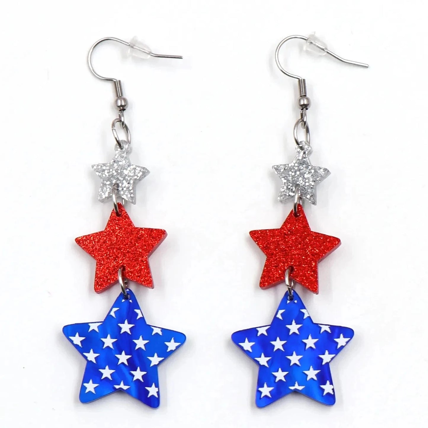 As shown / 1*2.1in / Blue MD116ER2018 1pair New product CN Drop star 4th of July Independence Day Flag Earrings TRENDY Acrylic stainless Jewelry for women