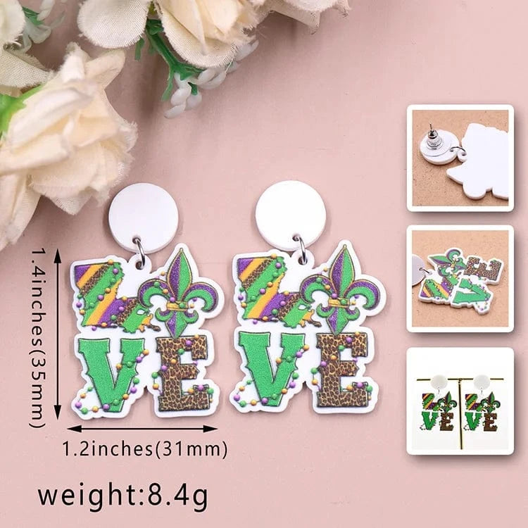 As shown / 1.4in*1.2in / Green ERS847ER1801 1pair New product CN Drop Love Mardi Gras TRENDY Acrylic earrings Jewelry for women