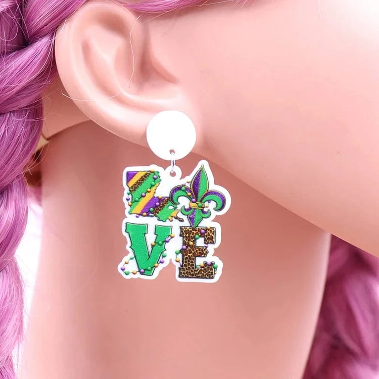 As shown / 1.4in*1.2in / Green ERS847ER1801 1pair New product CN Drop Love Mardi Gras TRENDY Acrylic earrings Jewelry for women