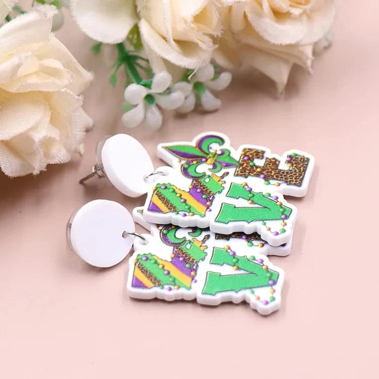 As shown / 1.4in*1.2in / Green ERS847ER1801 1pair New product CN Drop Love Mardi Gras TRENDY Acrylic earrings Jewelry for women