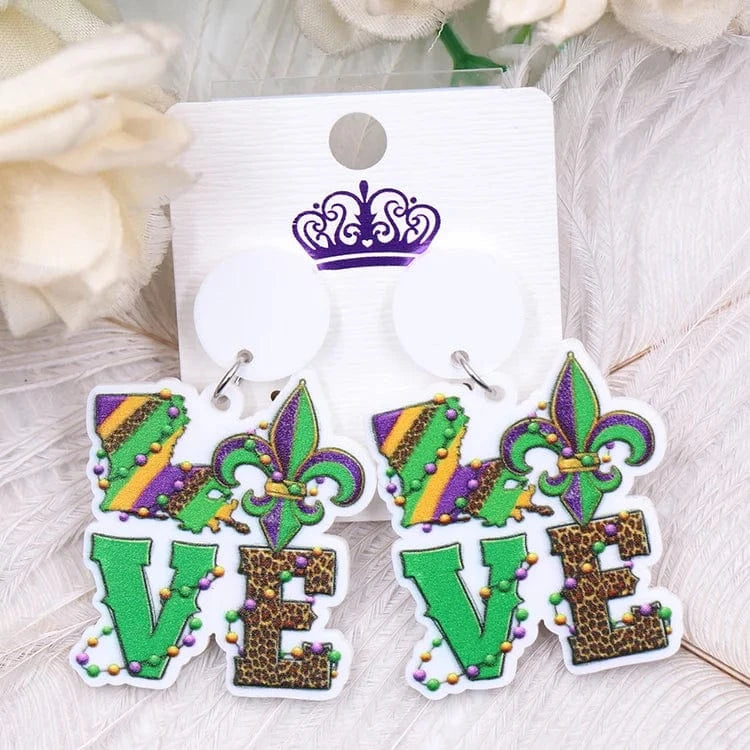 As shown / 1.4in*1.2in / Green ERS847ER1801 1pair New product CN Drop Love Mardi Gras TRENDY Acrylic earrings Jewelry for women