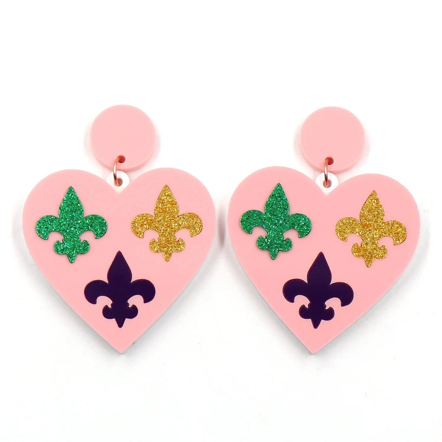 As shown / 1.6in*1.5in / Pink Syasibo jewelry ERS817ER1765 1pair Top fashion CN Drop heart Mardi Gras Fleur de lis TRENDY Acrylic earrings Jewelry for women