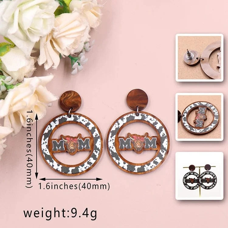 As shown / 1.6in*1.6in / Multi ERS920ER1993 1pair New product CN Drop Cow Print mom TRENDY Mother's Day Acrylic stainless steel earrings Jewelry for women