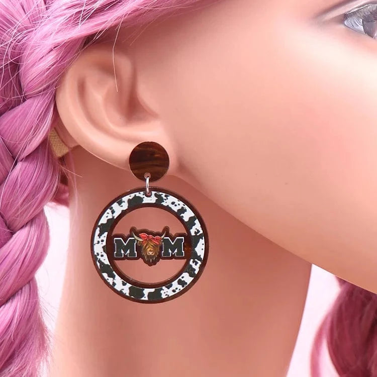 As shown / 1.6in*1.6in / Multi ERS920ER1993 1pair New product CN Drop Cow Print mom TRENDY Mother's Day Acrylic stainless steel earrings Jewelry for women