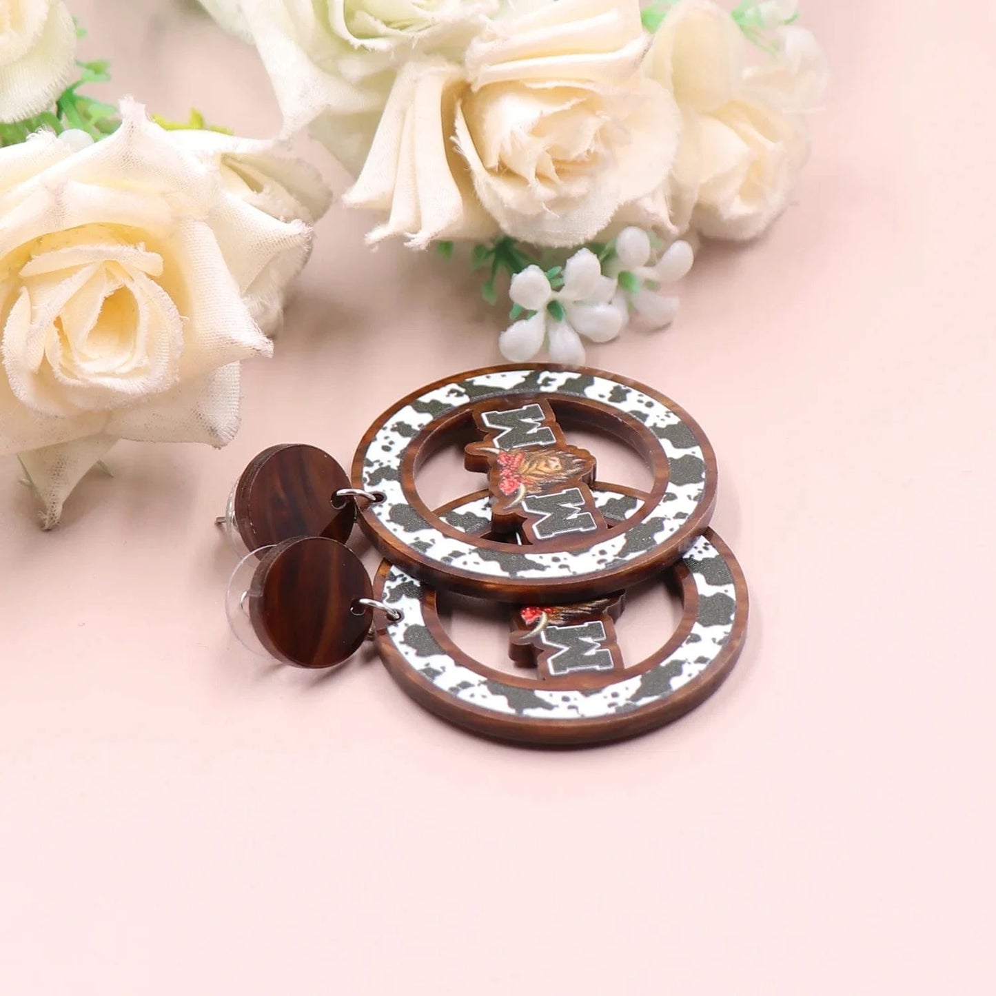 As shown / 1.6in*1.6in / Multi ERS920ER1993 1pair New product CN Drop Cow Print mom TRENDY Mother's Day Acrylic stainless steel earrings Jewelry for women