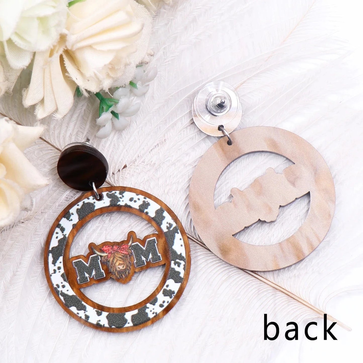 As shown / 1.6in*1.6in / Multi ERS920ER1993 1pair New product CN Drop Cow Print mom TRENDY Mother's Day Acrylic stainless steel earrings Jewelry for women