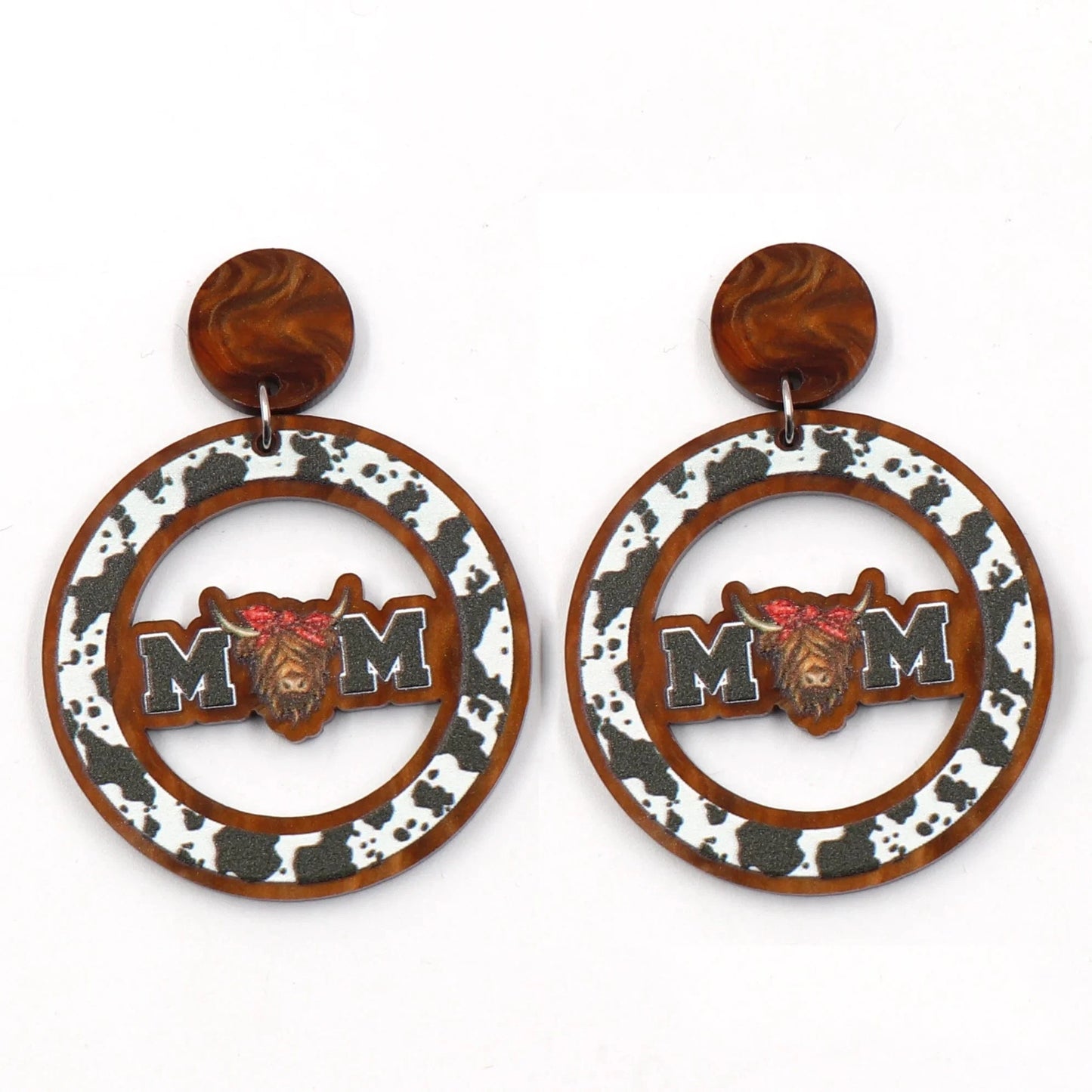 As shown / 1.6in*1.6in / Multi ERS920ER1993 1pair New product CN Drop Cow Print mom TRENDY Mother's Day Acrylic stainless steel earrings Jewelry for women