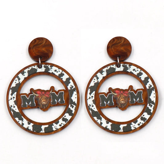 As shown / 1.6in*1.6in / Multi ERS920ER1993 1pair New product CN Drop Cow Print mom TRENDY Mother's Day Acrylic stainless steel earrings Jewelry for women
