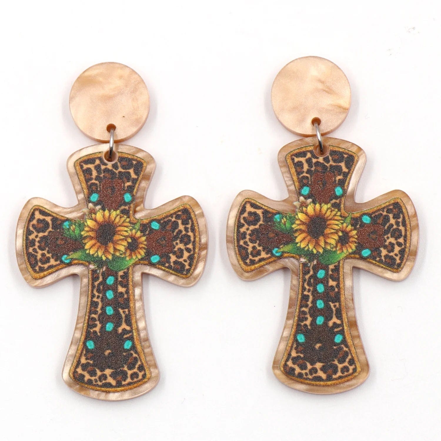 As shown / 1.8in*1.3in / Khaki ERS844ER1823 1pair Top fashion CN Drop Western Leopard Sunflower Cross TRENDY Acrylic earrings Jewelry for women