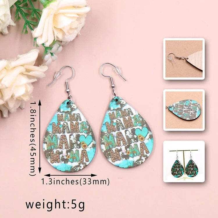 As shown / 1.8in*1.3in / Multi ERS913ER1981 1pair New product CN Drop Western mama Water Drop TRENDY Mother's Day Acrylic wood Jewelry for women