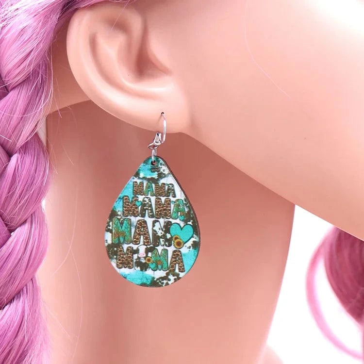 As shown / 1.8in*1.3in / Multi ERS913ER1981 1pair New product CN Drop Western mama Water Drop TRENDY Mother's Day Acrylic wood Jewelry for women