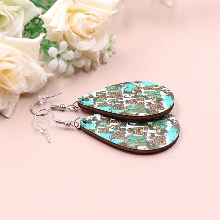 As shown / 1.8in*1.3in / Multi ERS913ER1981 1pair New product CN Drop Western mama Water Drop TRENDY Mother's Day Acrylic wood Jewelry for women