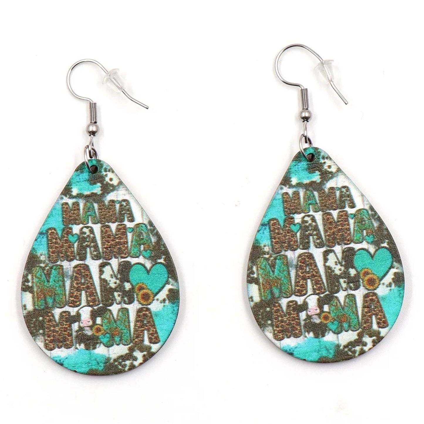 As shown / 1.8in*1.3in / Multi ERS913ER1981 1pair New product CN Drop Western mama Water Drop TRENDY Mother's Day Acrylic wood Jewelry for women