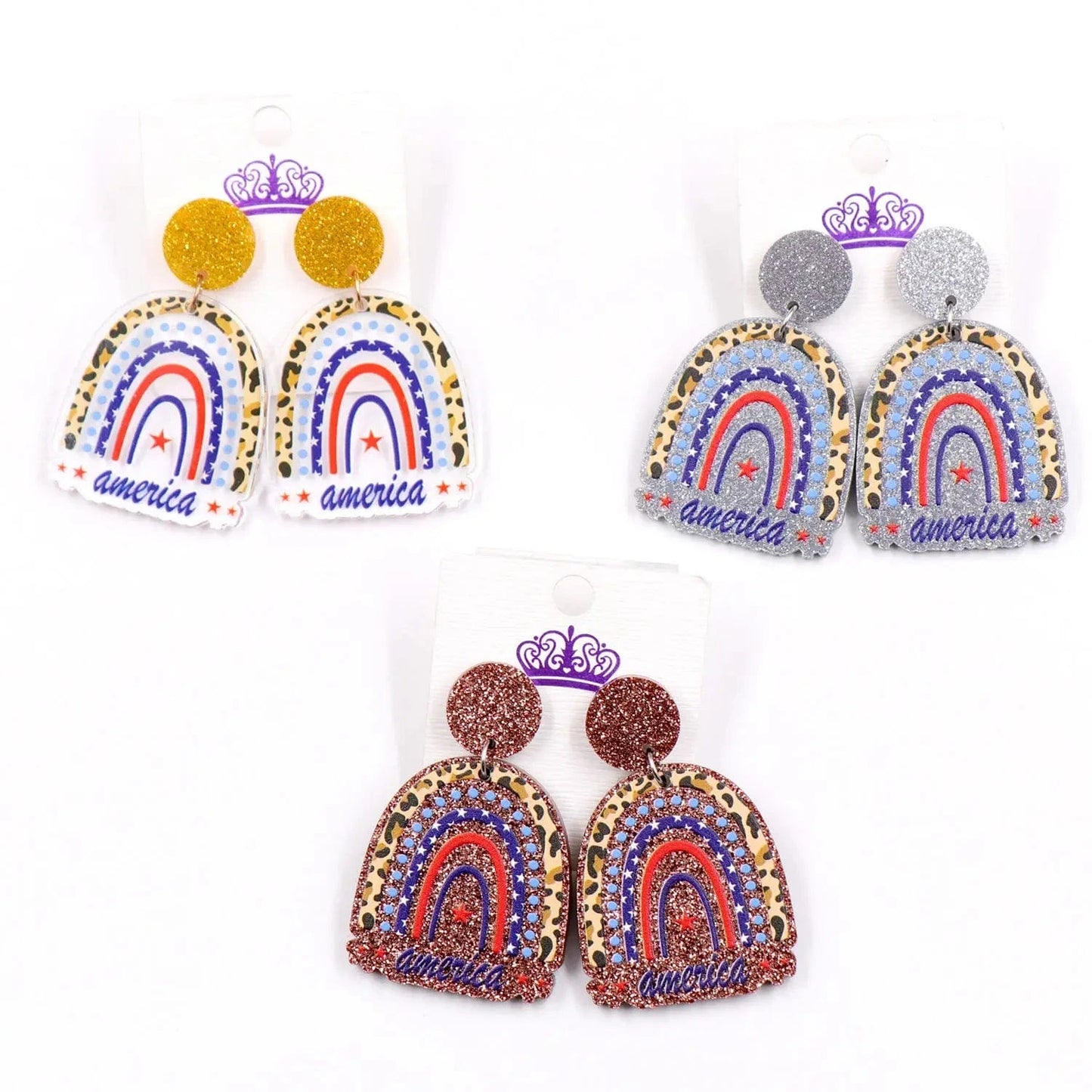 As shown / 35*32mm / Multi ERS628ER1417 Free Shipping Clear 4th of July Independence Day Rainbow Statement Jewelry For Women Acrylic Dangle Earrings