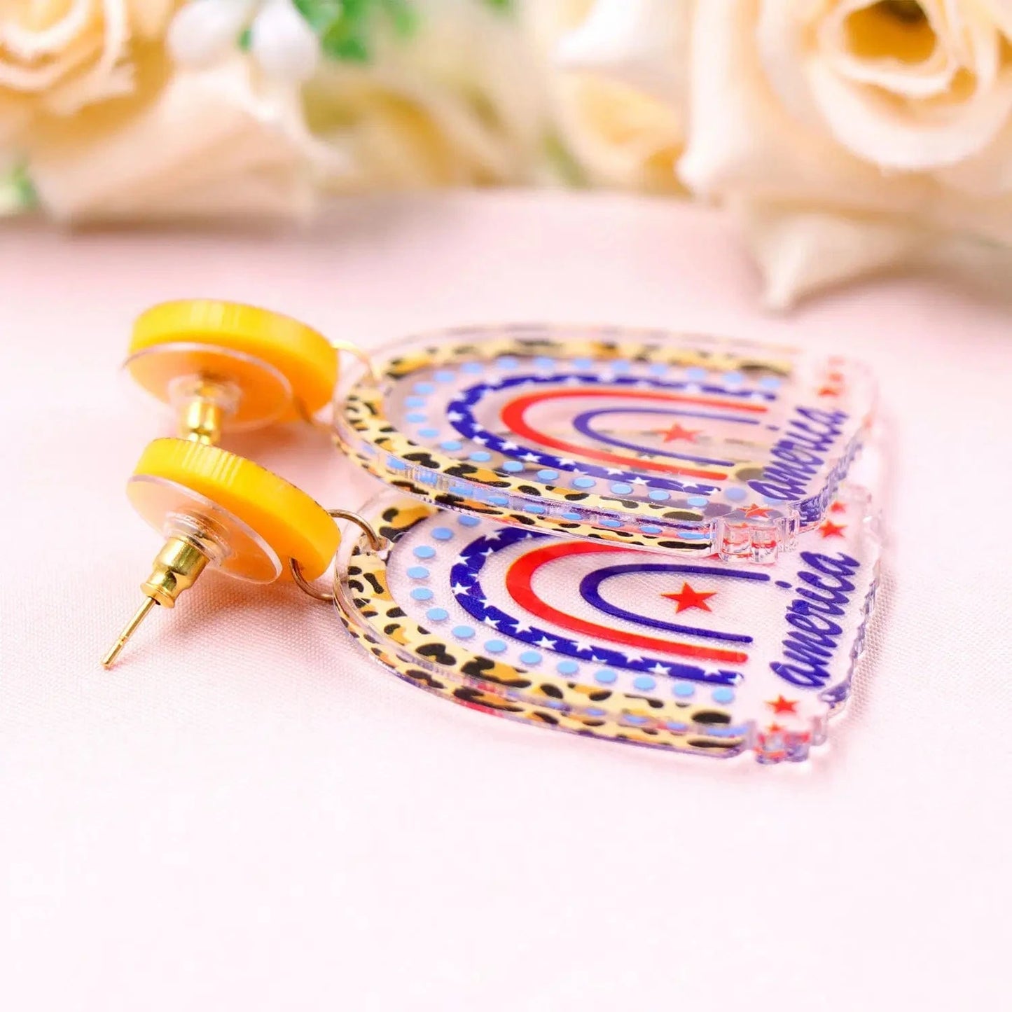 As shown / 35*32mm / Multi ERS628ER1417 Free Shipping Clear 4th of July Independence Day Rainbow Statement Jewelry For Women Acrylic Dangle Earrings