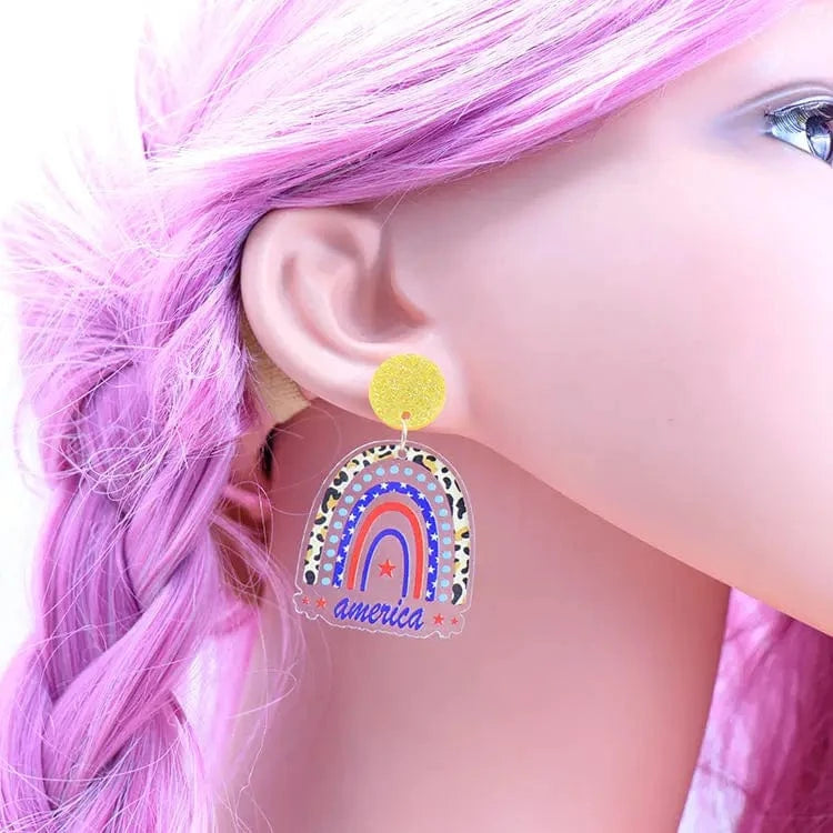 As shown / 35*32mm / Multi ERS628ER1417 Free Shipping Clear 4th of July Independence Day Rainbow Statement Jewelry For Women Acrylic Dangle Earrings