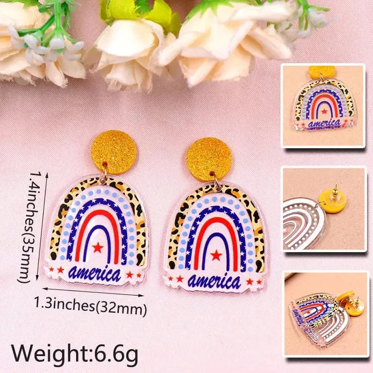 As shown / 35*32mm / Multi ERS628ER1417 Free Shipping Clear 4th of July Independence Day Rainbow Statement Jewelry For Women Acrylic Dangle Earrings