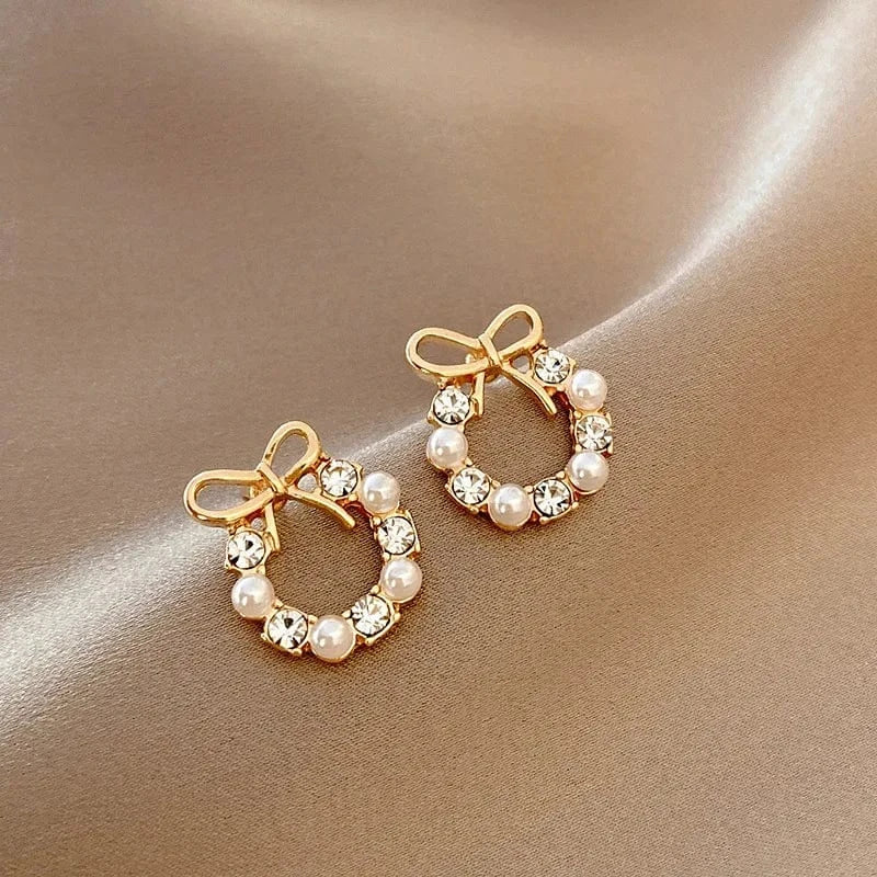 AS SHOWN / As shown / A066 S925 Needle Korean New Simple Temperament Circle Pearl Earrings Fashion Small Versatile Earrings Women's Jewelry