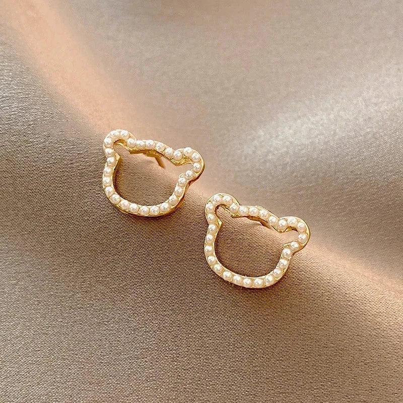 AS SHOWN / As shown / A086 S925 Needle Korean New Simple Temperament Circle Pearl Earrings Fashion Small Versatile Earrings Women's Jewelry