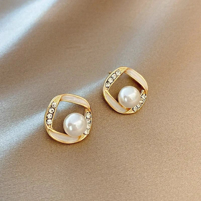 AS SHOWN / As shown / A125 S925 Needle Korean New Simple Temperament Circle Pearl Earrings Fashion Small Versatile Earrings Women's Jewelry