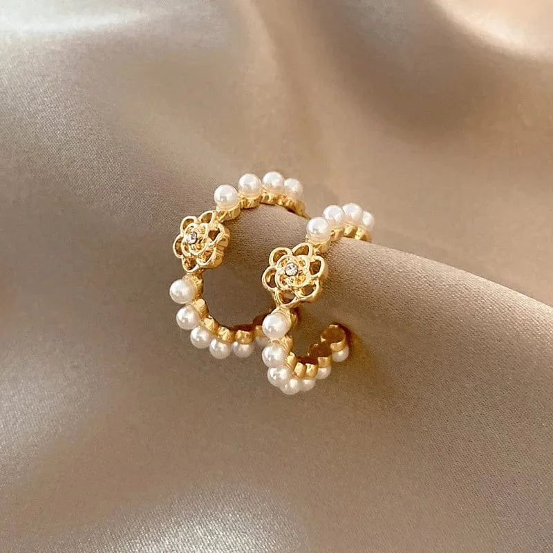 AS SHOWN / As shown / A195 S925 Needle Korean New Simple Temperament Circle Pearl Earrings Fashion Small Versatile Earrings Women's Jewelry