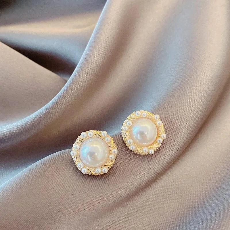 AS SHOWN / As shown / E2259 S925 Needle Korean New Simple Temperament Circle Pearl Earrings Fashion Small Versatile Earrings Women's Jewelry