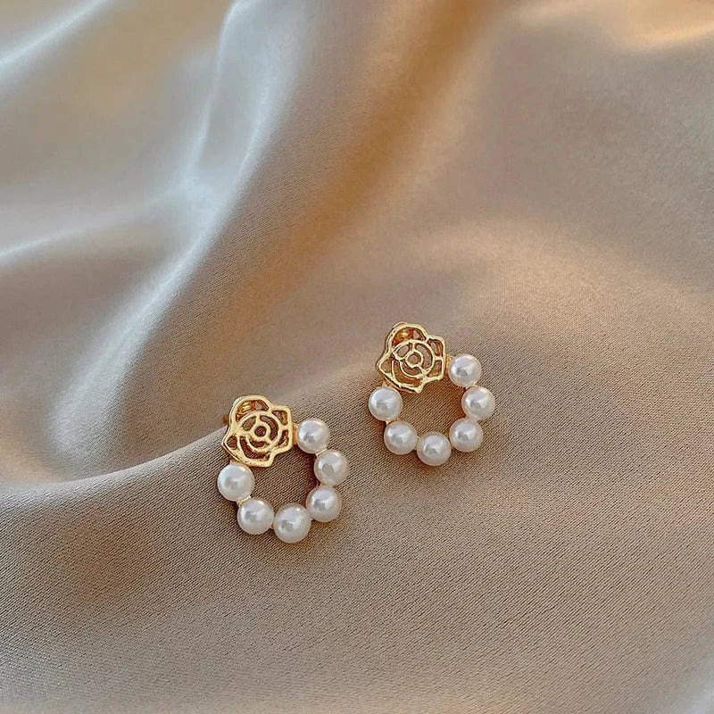 AS SHOWN / As shown / E2656 S925 Needle Korean New Simple Temperament Circle Pearl Earrings Fashion Small Versatile Earrings Women's Jewelry