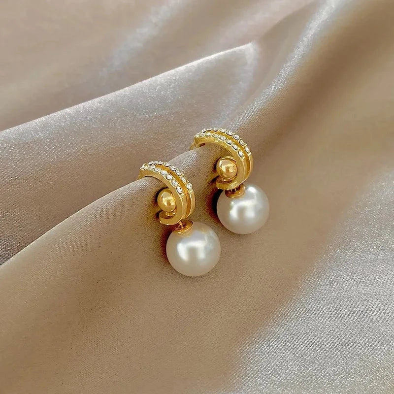 AS SHOWN / As shown / E4601 S925 Needle Korean New Simple Temperament Circle Pearl Earrings Fashion Small Versatile Earrings Women's Jewelry