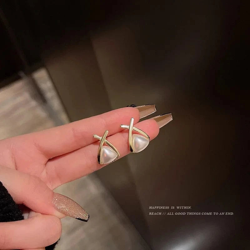 AS SHOWN / As shown / E4850 S925 Needle Korean New Simple Temperament Circle Pearl Earrings Fashion Small Versatile Earrings Women's Jewelry