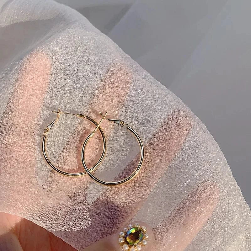 AS SHOWN / As shown / Gold 3cm 30-70mm Exaggerated Big Smooth Circle Hoop Earrings for Women Aros Simple Round Loop Ear Wedding Jewelry Brincos Cool Gift