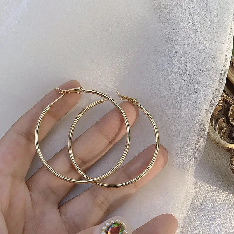 AS SHOWN / As shown / Gold 5cm 30-70mm Exaggerated Big Smooth Circle Hoop Earrings for Women Aros Simple Round Loop Ear Wedding Jewelry Brincos Cool Gift
