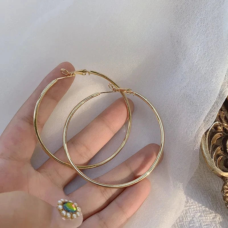 AS SHOWN / As shown / Gold 6cm 30-70mm Exaggerated Big Smooth Circle Hoop Earrings for Women Aros Simple Round Loop Ear Wedding Jewelry Brincos Cool Gift