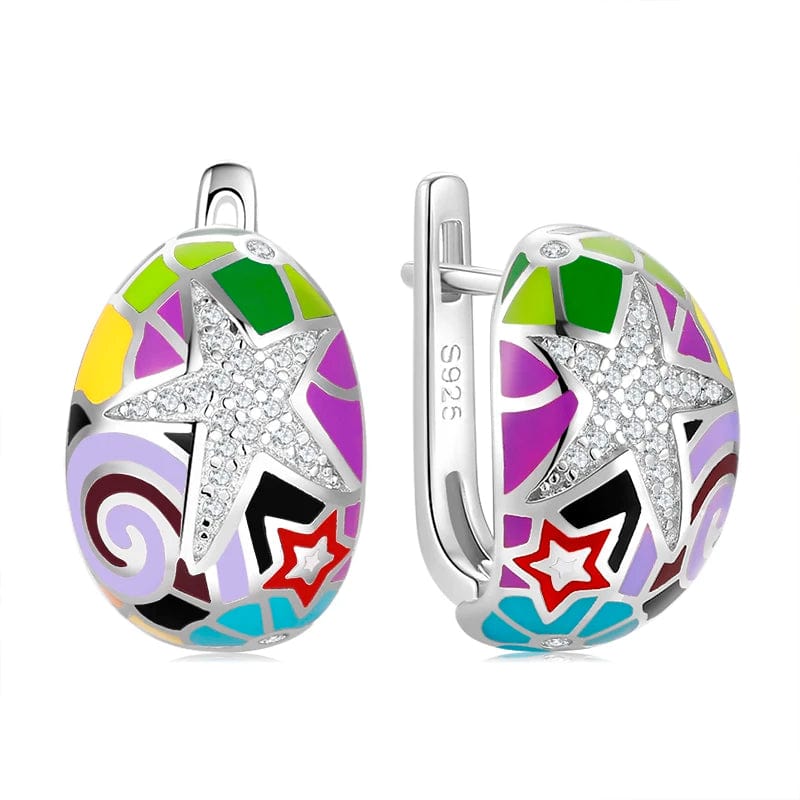 AS00202E Fashion Elegant 925 Silver CZ Earrings for Women Handmade Enamel Blue river blooming Flower Pattern Party Earrings Jewelry Gift