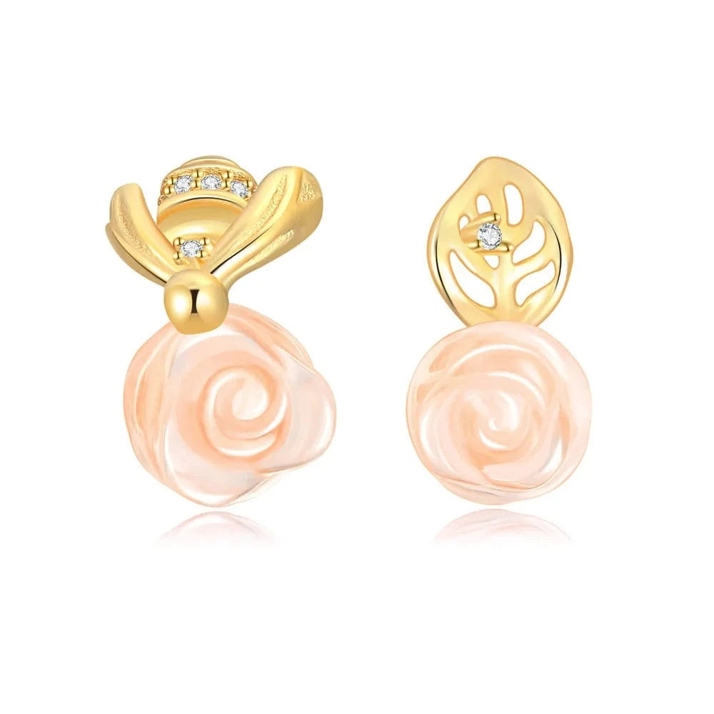 Asjustable / EI120 RST Women Conjuntos de Joyas 14K Gold Plated 925 Sterling Silver Flower Rose Quartz Jewelry Set V069